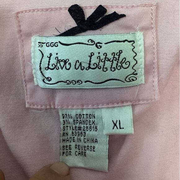 Live A Little Womens XL Cotton Blend Pink Short Sleeve Button Up Jacket Blouse - Picture 5 of 6